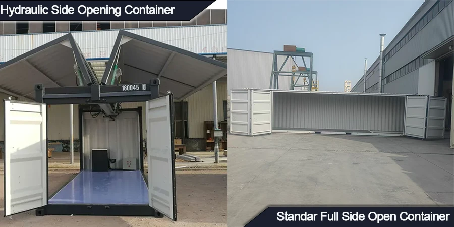 Hydraulisk sideåbningscontainer vs standard fuldside åben container